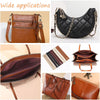 A collection of various brown and black PU leather bags, including a quilted shoulder bag, a flap bag, and a slouchy tote.
