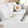 A white thick jacquard sofa seat cushion cover with decorative pillows and a floral accent cushion.