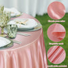 Pink satin round table cloth with elegant place settings and fabric texture details
