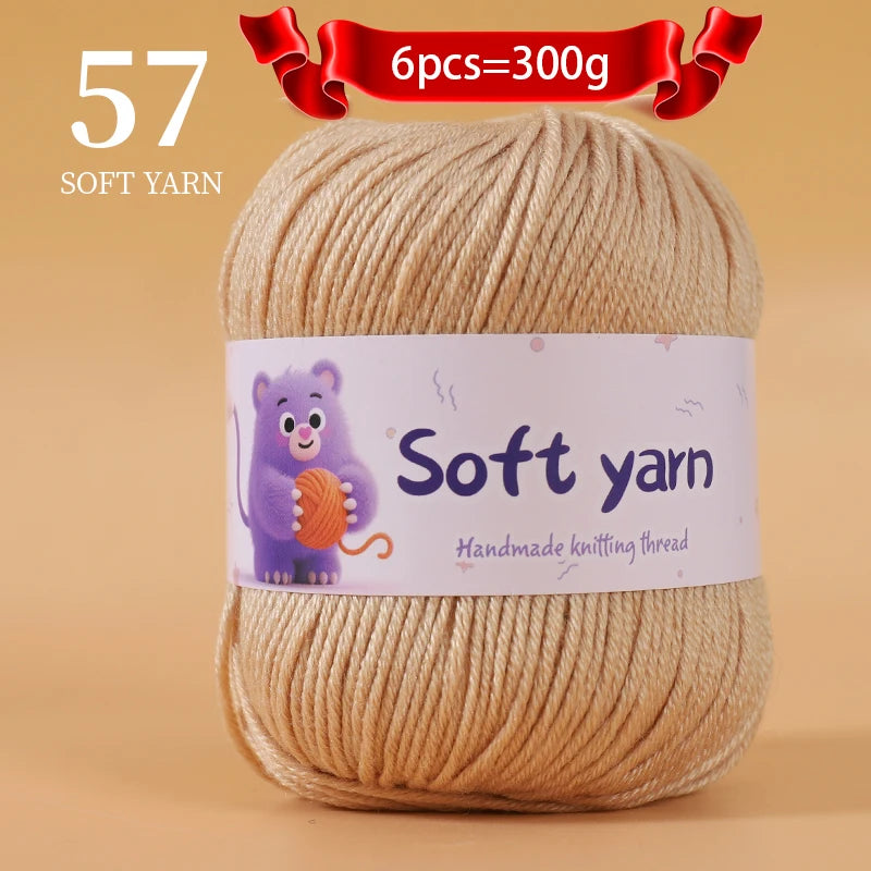 A ball of 57 soft yarn strands, labeled as 6 pieces equal to 300g, for handmade knitting thread.