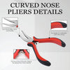 A pair of red and black curved nose pliers for hair extension bead tools, showing details of the iron nickel alloy and durabl