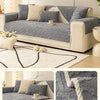 A gray plush winter sofa cushion cover displayed on a sofa, showing various textures and close-ups of the fabric.