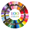 A circular display of 100 colors of premium multicolor embroidery floss threads for crafting.