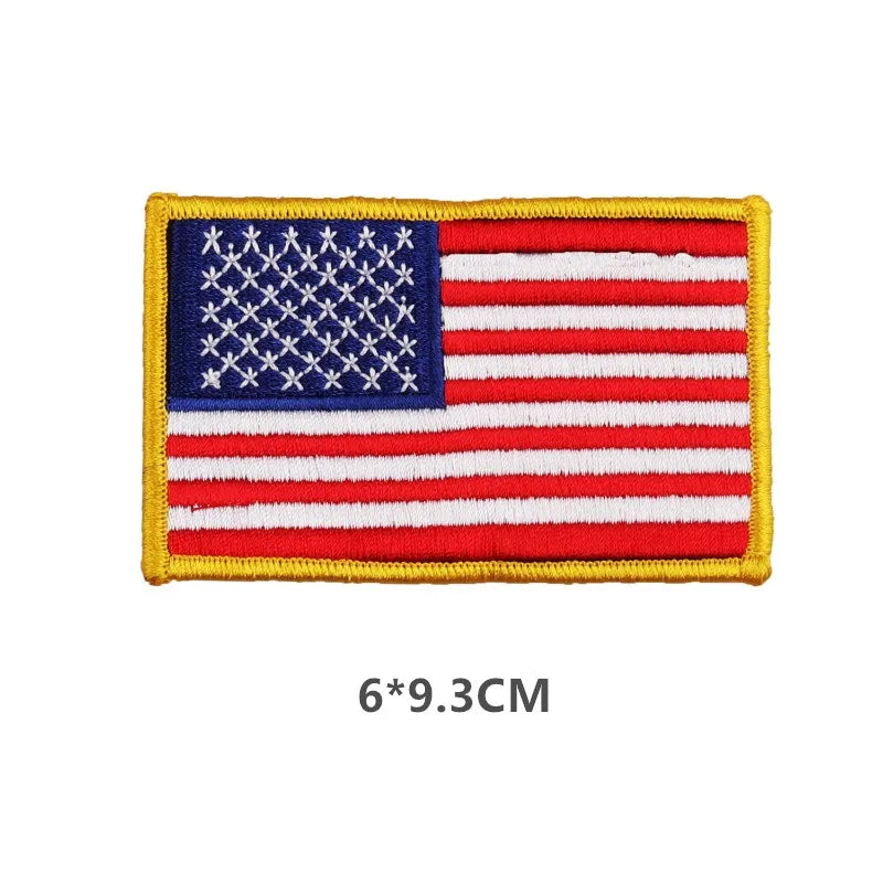 Embroidered USA flag sew-on patch featuring the stars and stripes design.
