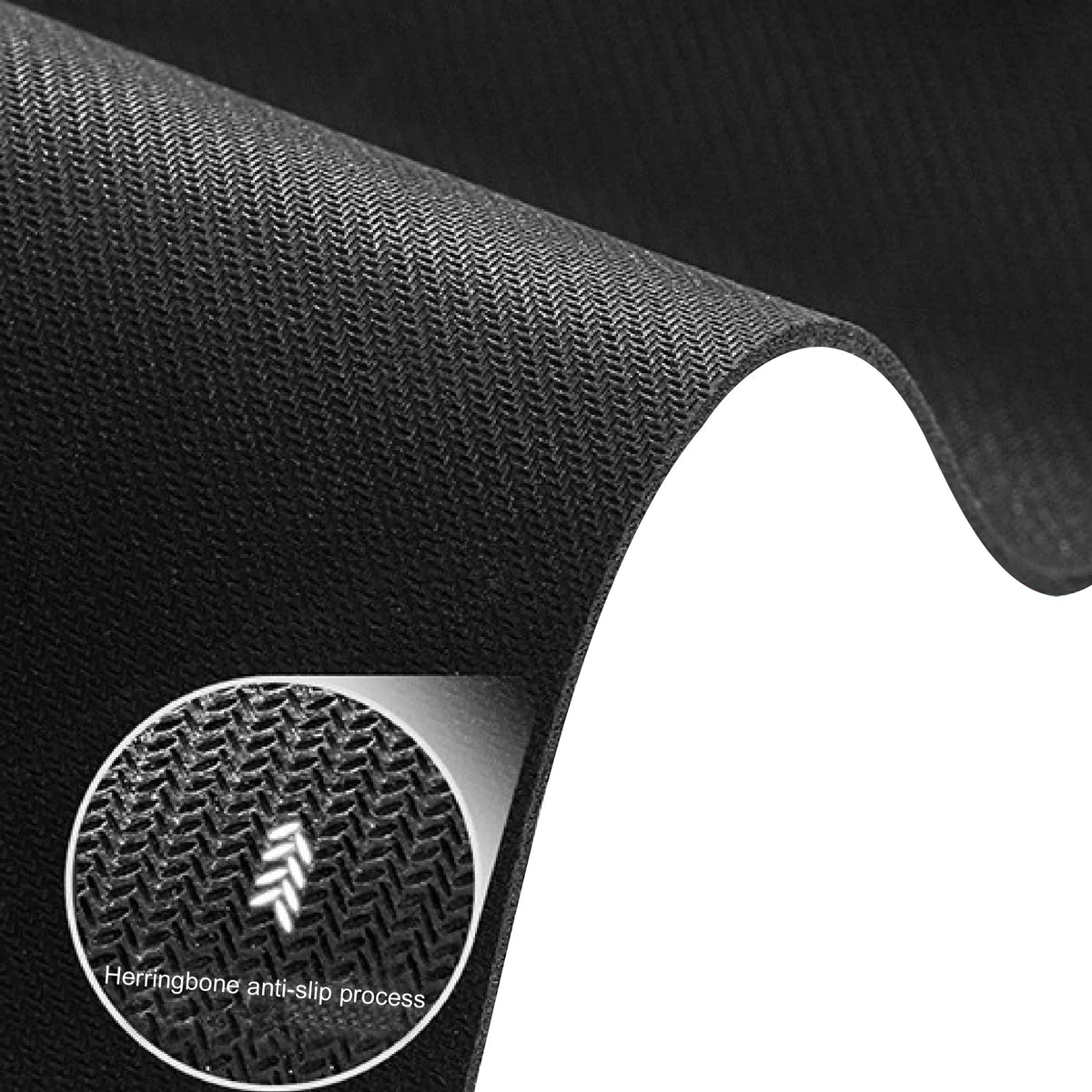 Close-up of a black textured anti-slip mat with a herringbone anti-slip process.