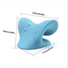 Light blue natural bamboo neck stretcher used for relaxation, shown from the side.