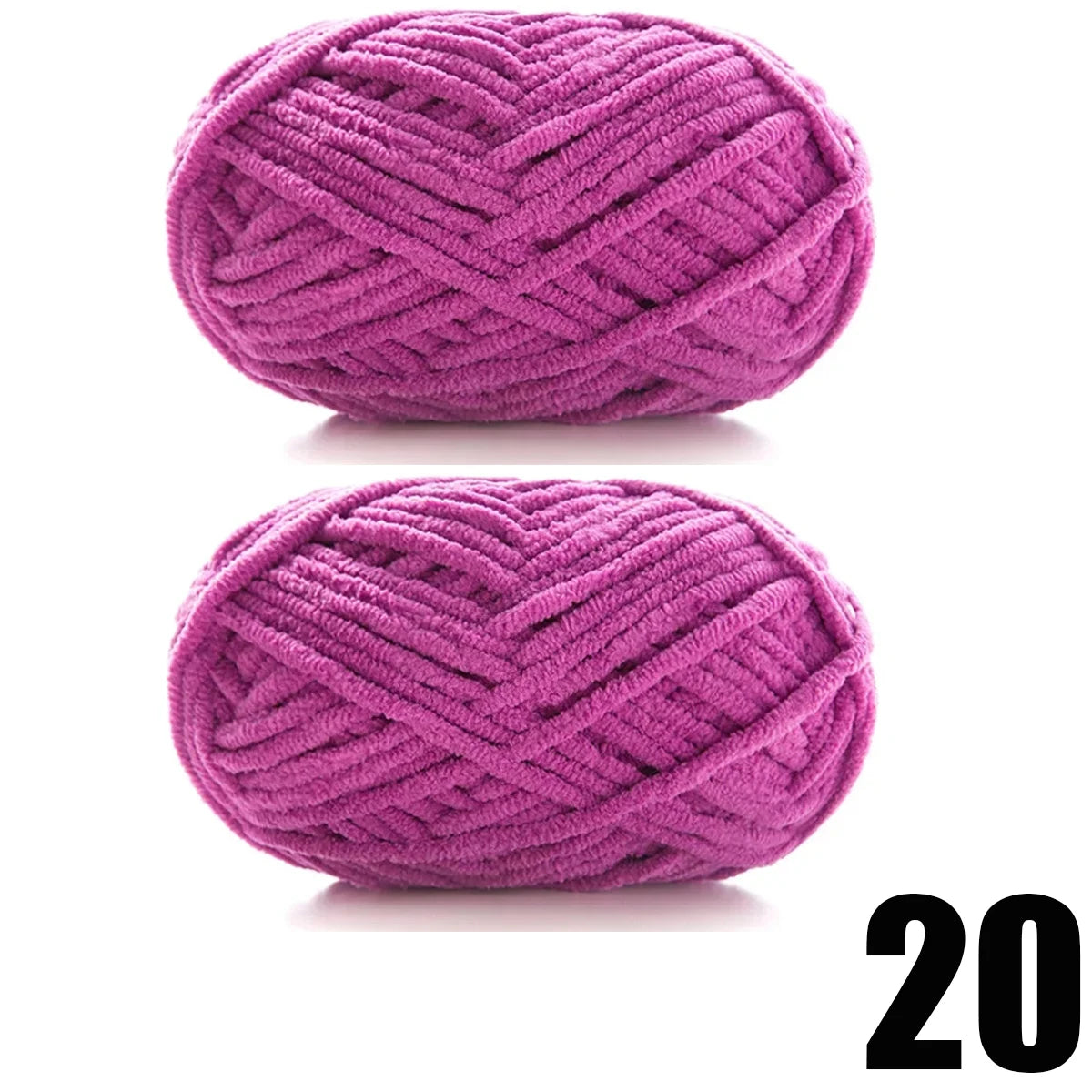 A ball of thick purple velvet yarn used for knitting and crochet projects.