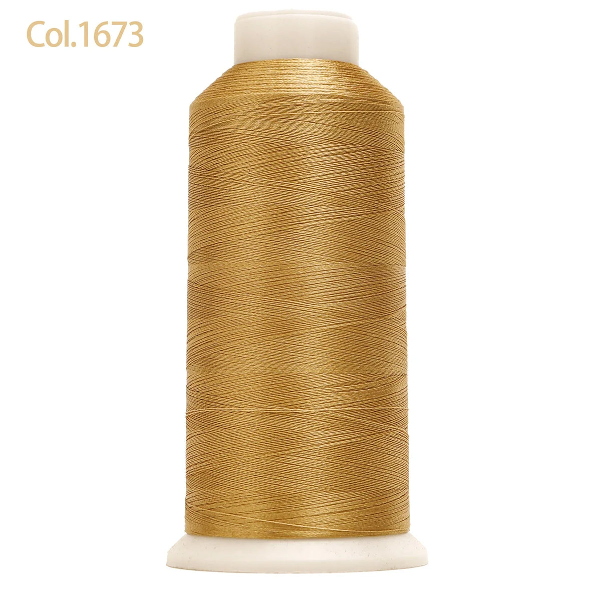 A spool of gold embroidery thread labeled Col.1673
