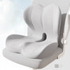 A white ergonomic memory foam lumbar seat cushion is shown in a side view.