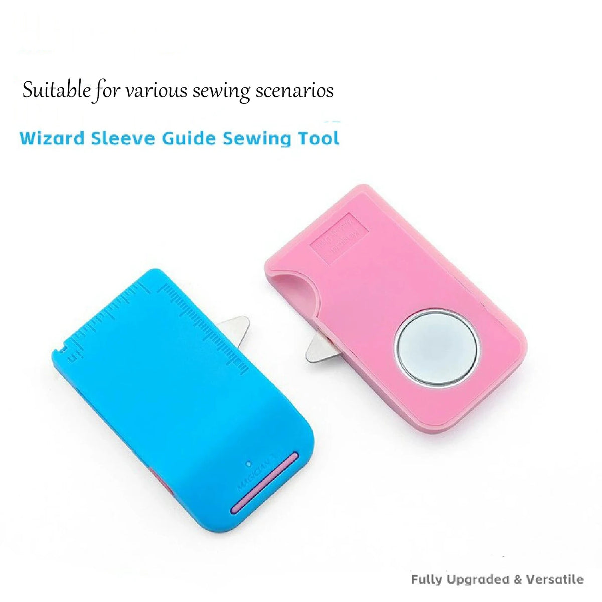 Pink and blue magnetic sewing guide tool for various sewing scenarios