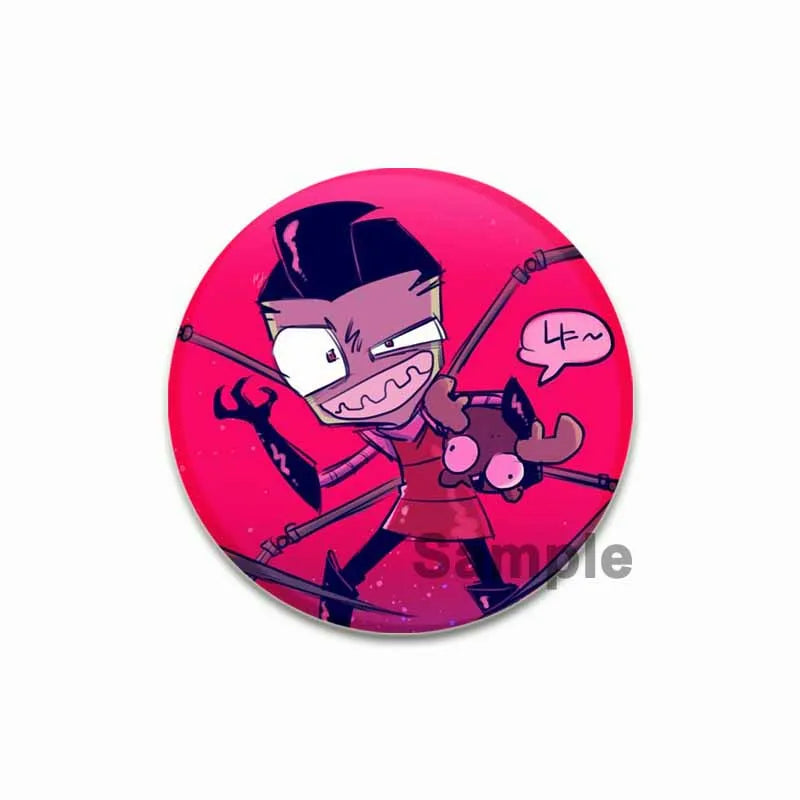 An enamel pin featuring an anime character with dark hair and a pink background.