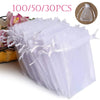 Bulk pack of 100/50/30 pieces of sheer white organza gift bags for jewelry and candy storage
