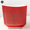 A stack of ten red rectangle tablecloths with dimensions 4.5cm x 12cm x 16.5cm.
