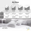 Comparison chart showing different sizes of AU comforters: Single, Double, Queen, and King.