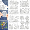 Black line drawings of various floral and botanical patterns for water soluble embroidery stabilizers