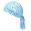 Light blue paisley print unisex headwrap folded and displayed