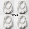 Four white magnetic curtain tiebacks made of braided cord shown in various angles