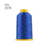 A spool of bright blue high tenacity polyester embroidery thread with a yellow core.