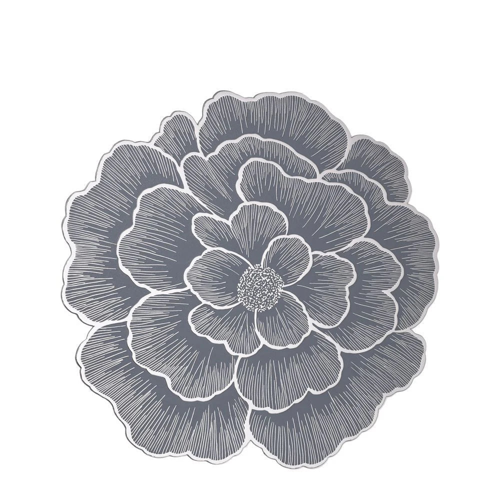 A detailed line drawing of a large, layered peony flower design suitable for coasters.