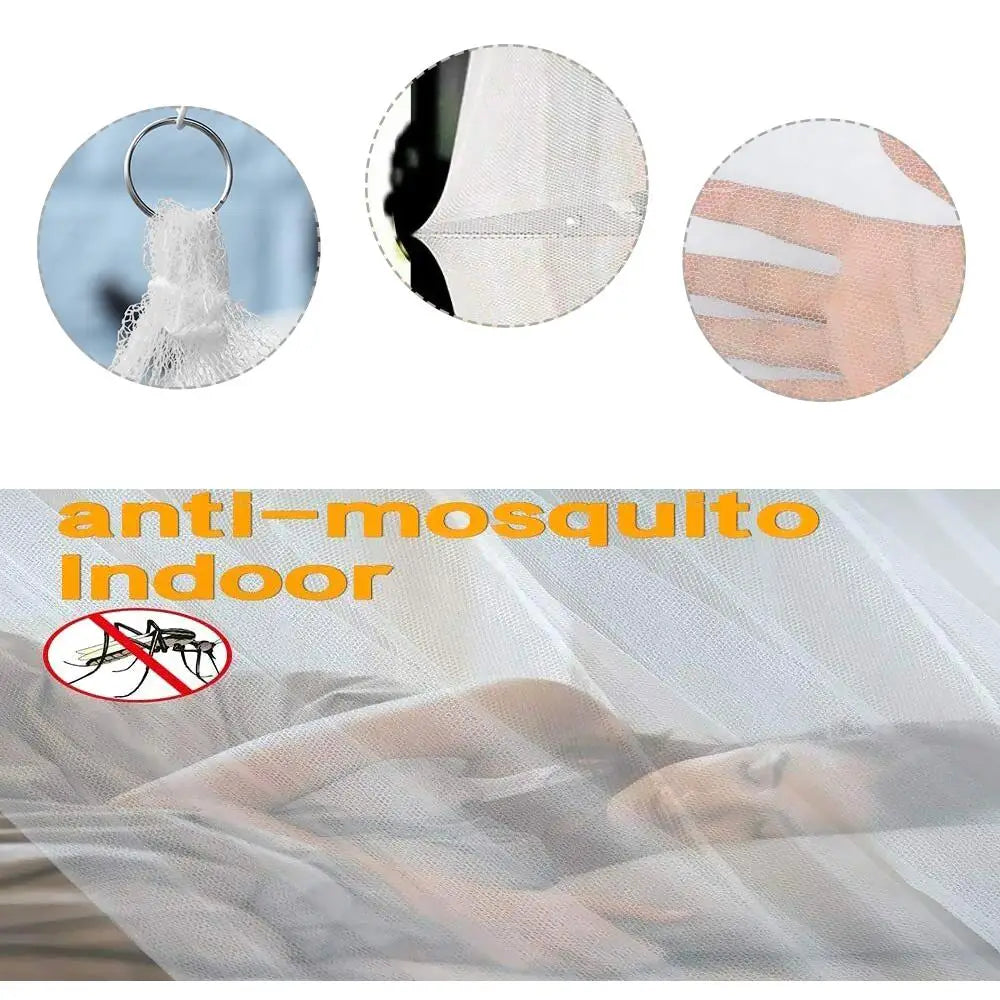 Close-up view of a white lace dome mosquito net canopy for indoor bed protection