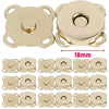 A set of brass magnetic snap fasteners for bags, purses, and craft projects.