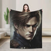 A dramatic portrait of a man with long hair wearing a dark coat, displayed as a graphic throw blanket.