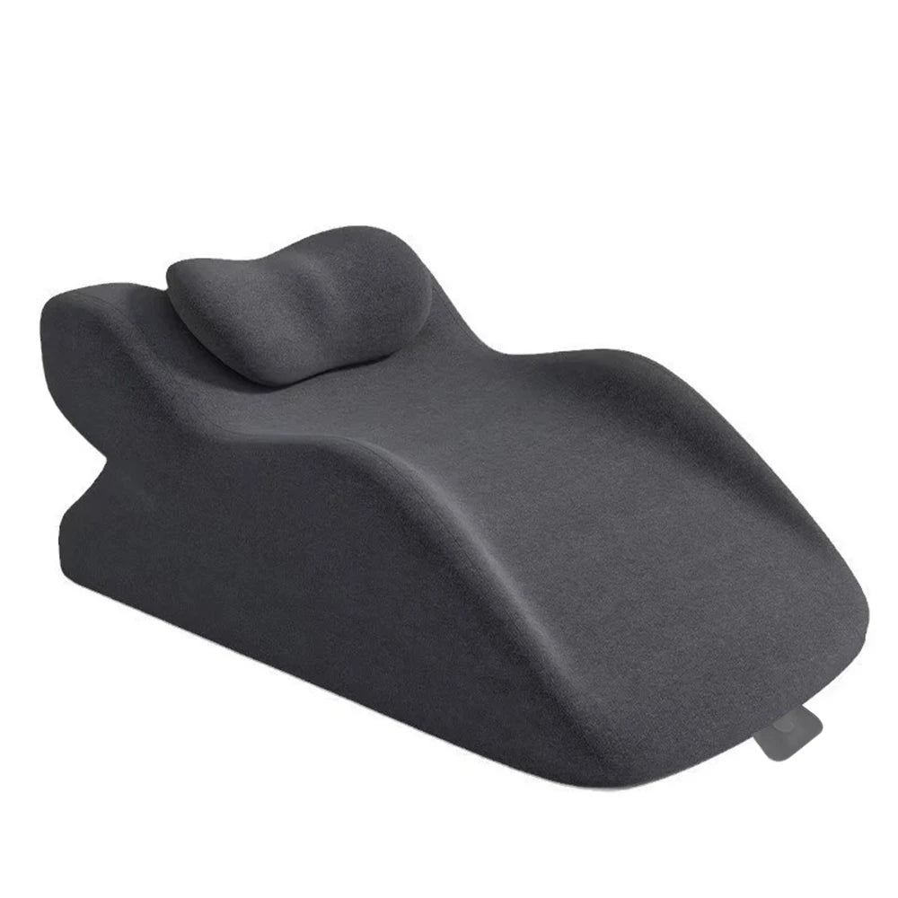 A dark gray memory foam wedge pillow designed for back support, acid reflux relief, and leg elevation.