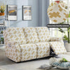 A beige chenille recliner sofa slipcover with a geometric pattern displayed in a living room setting.