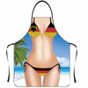 A black apron featuring the German flag design worn by a person in a tropical setting.