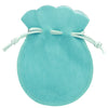 A light turquoise velvet drawstring gift bag shaped like a gourd.