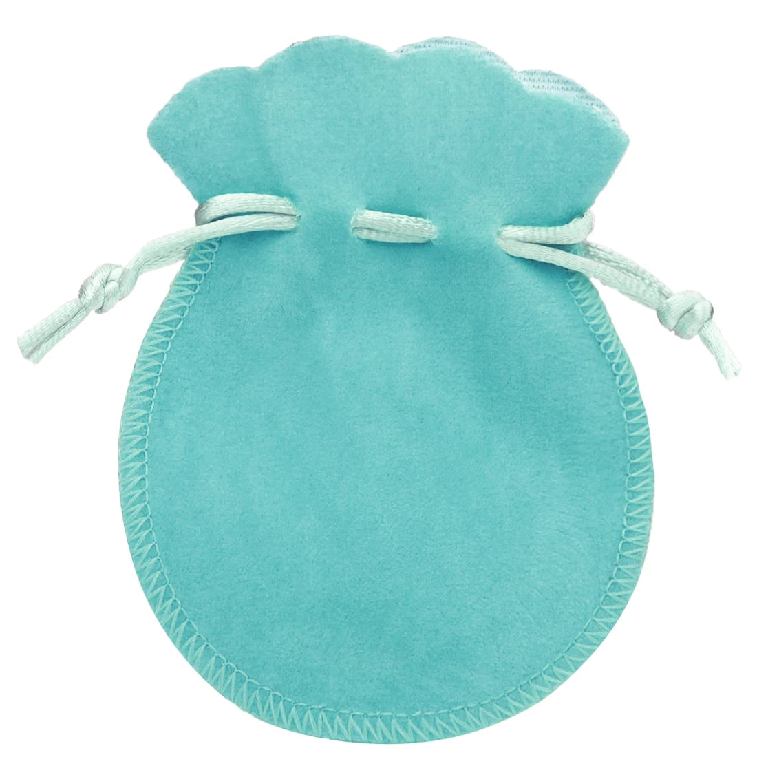 A light turquoise velvet drawstring gift bag shaped like a gourd.