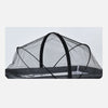 Black mesh mosquito net canopy stretched over a frame, likely for an infant cot.