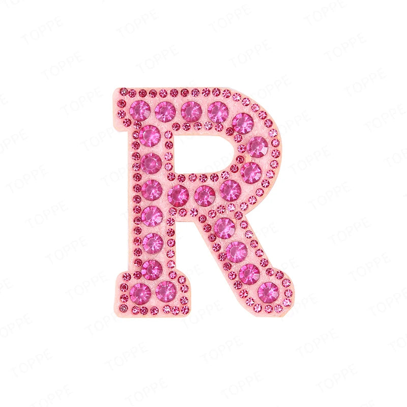 Pink rhinestone letter R patch for DIY craft project