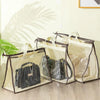 A set of natural canvas storage bags designed to protect and store handbags.