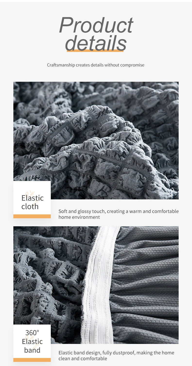 Close-up of a dark gray elastic cloth fabric showing its textured surface and a white elastic band detail.