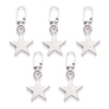 A set of five silver star-shaped zipper pull replacement kits for bags and zippers.