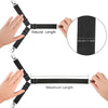 Hands demonstrate the natural and maximum length of adjustable bed sheet grippers with clips.