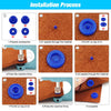 Installation process showing steps to attach resin buttons onto fabric using a machine.