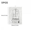 Five pieces of hanging vacuum storage bags containing various clothing items like shirts, coats, jackets, and sweaters.