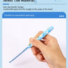 A hand is holding a light blue crochet hook, demonstrating its ergonomic grip for crafting.