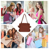 A collection of women carrying various colorful foldable tote bags for travel and picnic.