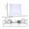 White decorative pillow case for a sofa, shown next to a measurement guide.