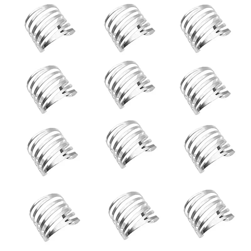 A set of elegant metal napkin rings for table decoration shown in various angles.