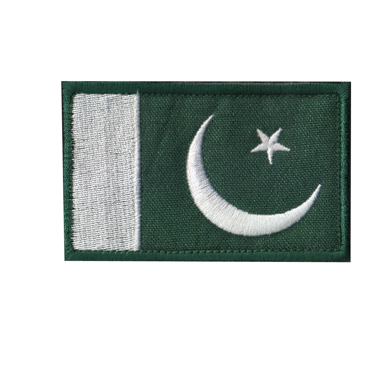 Palestinian flag tactical embroidered patch featuring a vertical white stripe and a crescent moon with a star on a dark green