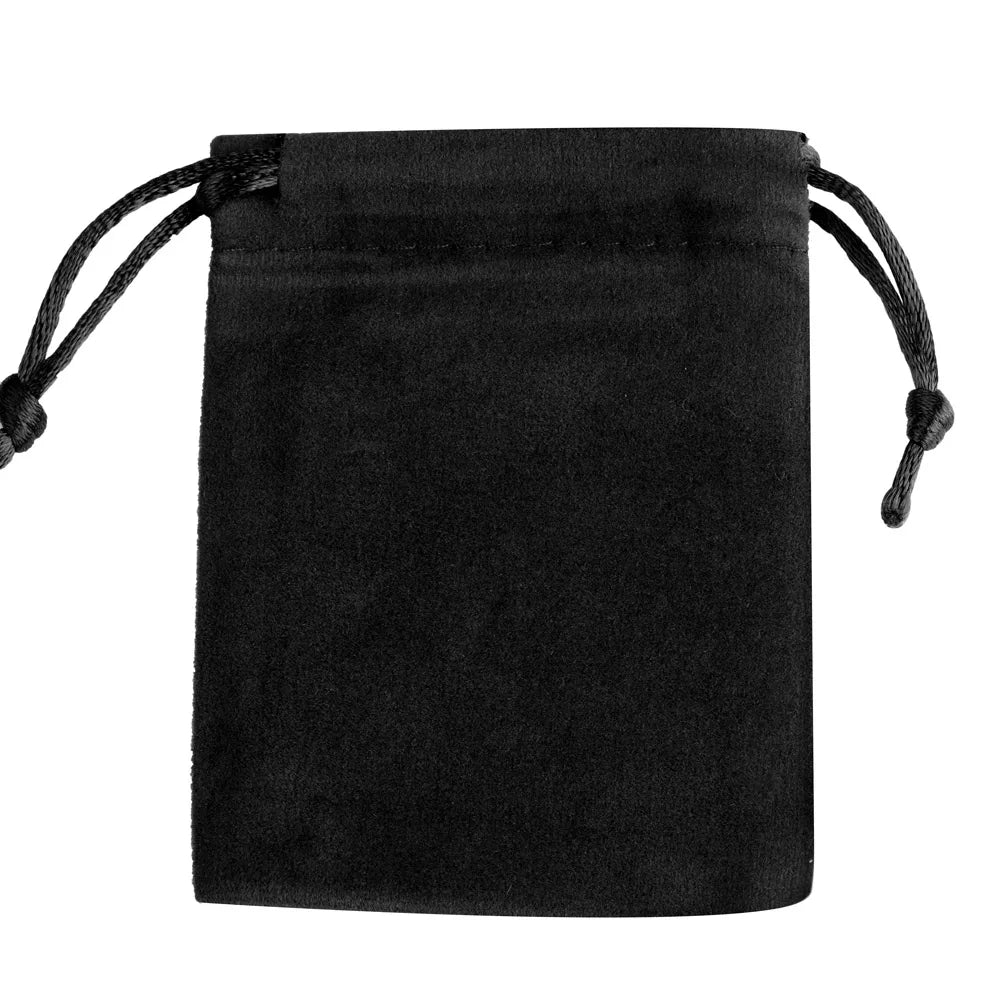 Black velvet drawstring jewelry gift bag with black cord ties