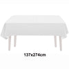 A white rectangular tablecloth displayed flat.