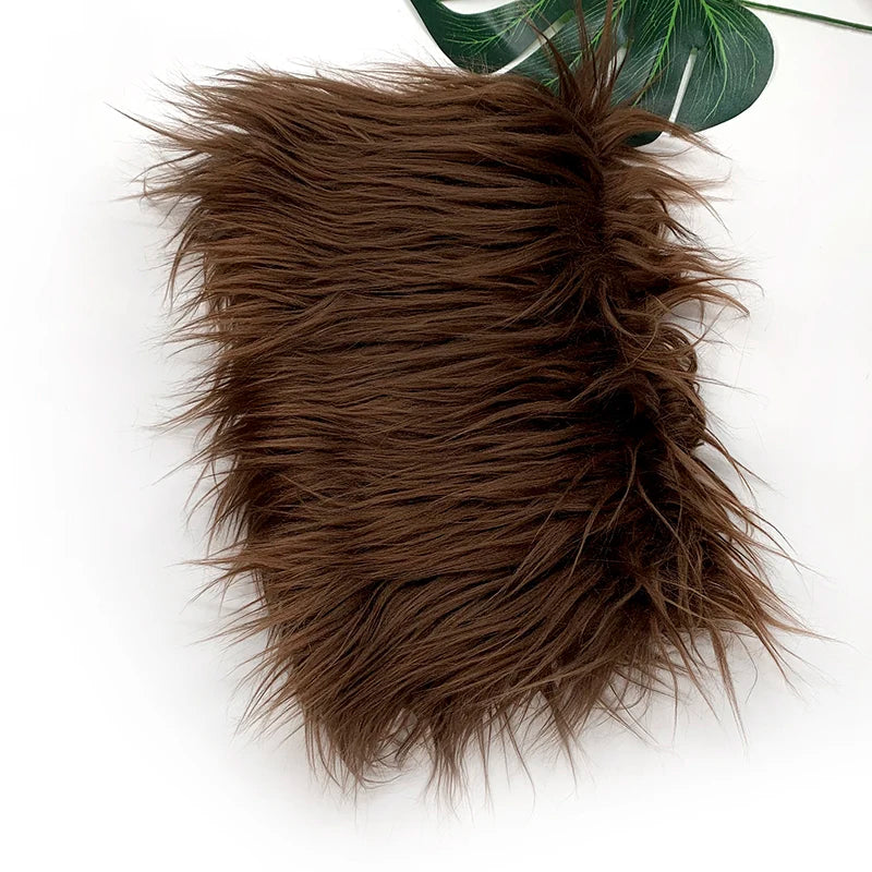 A pile of dark brown faux fur plush fabric used for sewing and crafting.