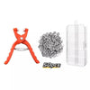 Orange snap fastener crimping pliers with a crochet hook and a pile of metal rings