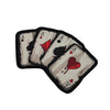 A set of five tactical poker cards with aces and hearts embroidered on a black hook and loop patch.