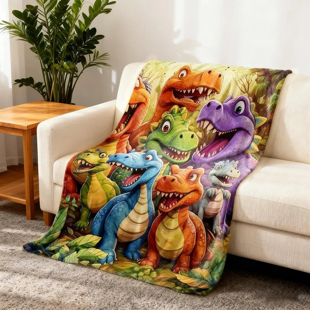 Dinosaur Adventure Throw Blanket – Soft Coral Fleece for Kids
